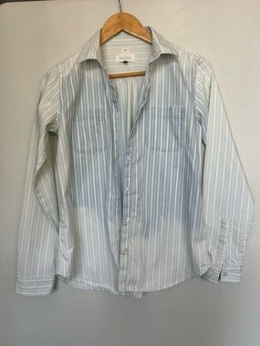 LOFT Light Blue & White Striped Button-Down Shirt